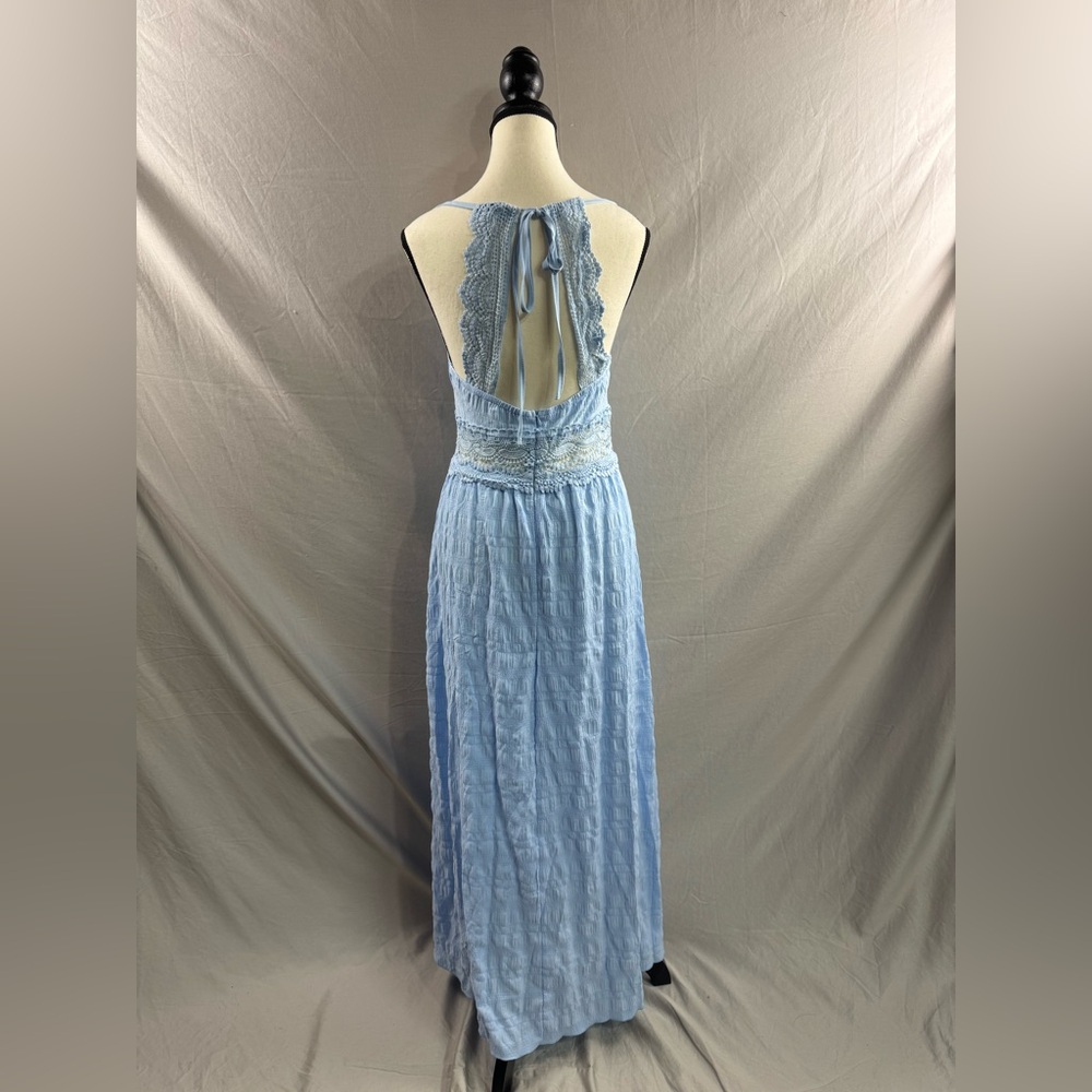 Boho Hollow Out Lace Backless Maxi Dress Blue - Picture 7 of 8